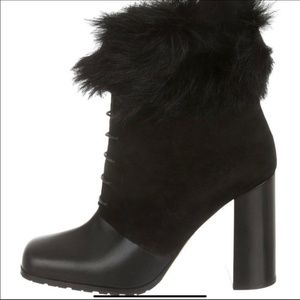 MAX MARA Black Leather and Fur Boots size 37 US 7